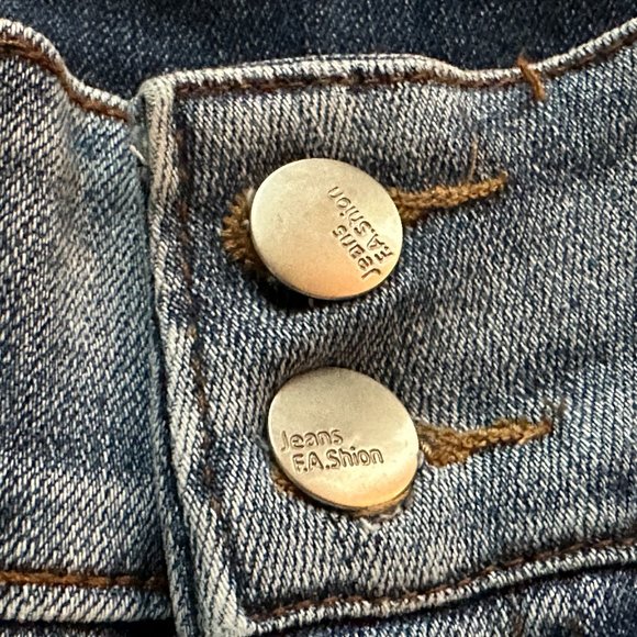 Jeans F.A.Shion High Waist Slim Raw Hem Mickey Mouse Embroidered Patch Size 24 - Picture 2 of 9